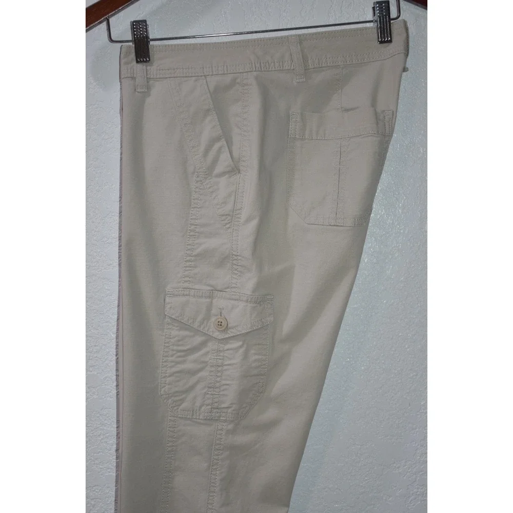 Eddie Bauer Womens 4 Khaki Cargo Capri Pants Drawstring Cuffs Stretch Cotton - Picture 6 of 16